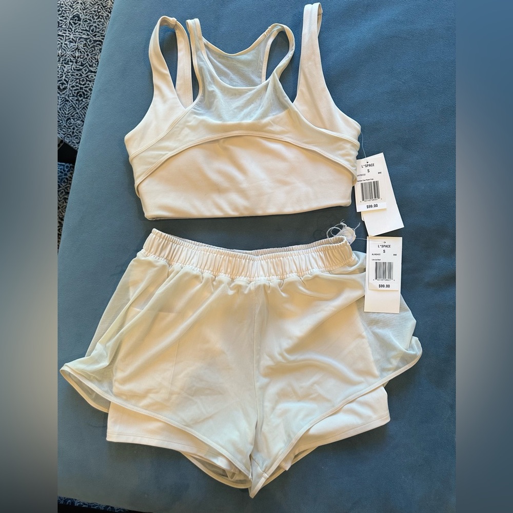 L SPACE ivory set - Harness Your Power Top & Line Up Layered Short - size small